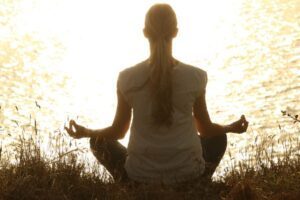 meditate, woman, yoga, zen, meditating, relax, relaxing, wellness, yoga pose, meditation, peaceful, silhouette, sunset, tranquil, nature, calm
