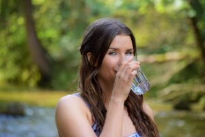 woman, hydrotherapy, drink, water, glass, nature, trees, outdoors, kneipp, health, water applications